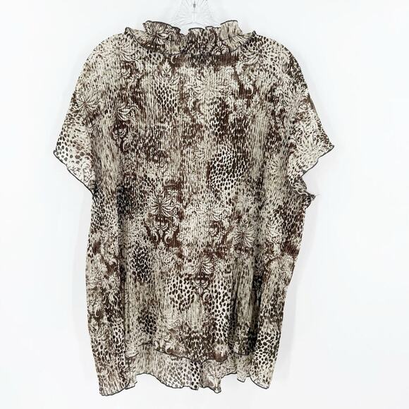 Larry Levine Sheer Animal Print Button Front Ruffle Y2K 90s Blouse Women's 3X - Picture 2 of 10